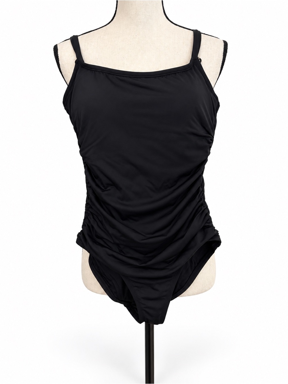 Shade & Shore Black Ruched One-Piece Swimsuit NWT